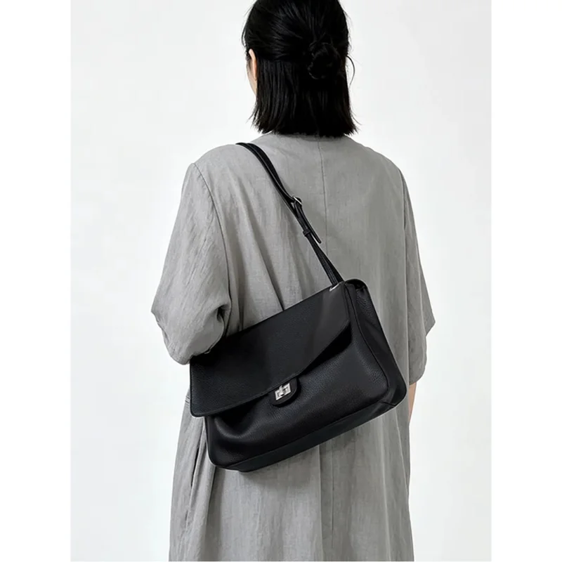 2026 New Genuine Leather Women's Shoulder Bag Large Capacity Cowhide Crossbody Handbag Fashion Commuter Tote Purse Luxury Styles