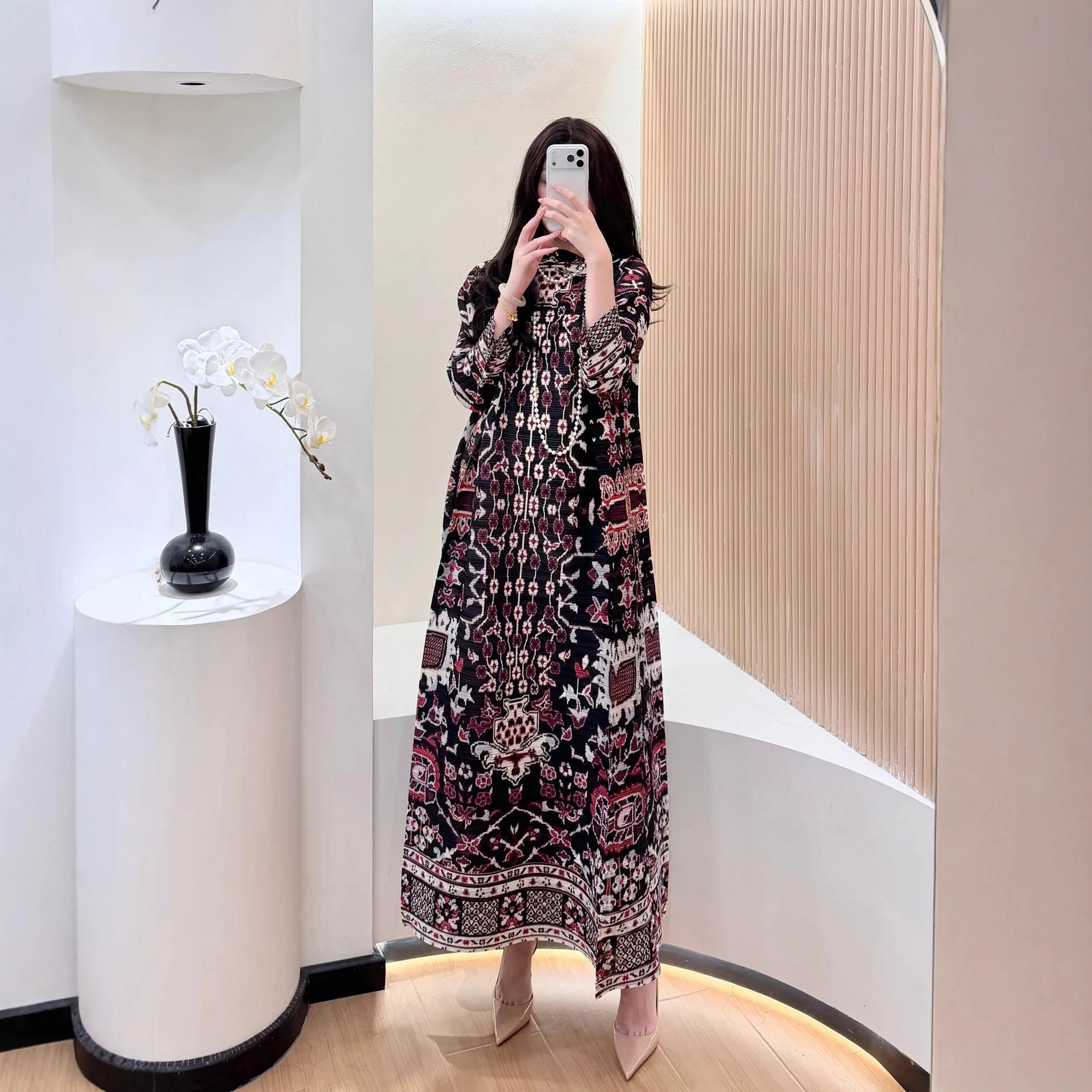 

Плиссированное платье-абайя для женщин на Ид, длинное платье с принтом, мусульманское праздничное платье, роба в марокканском стиле, дубайская джалабия, кафтан, арабские исламские платья для Рамадана