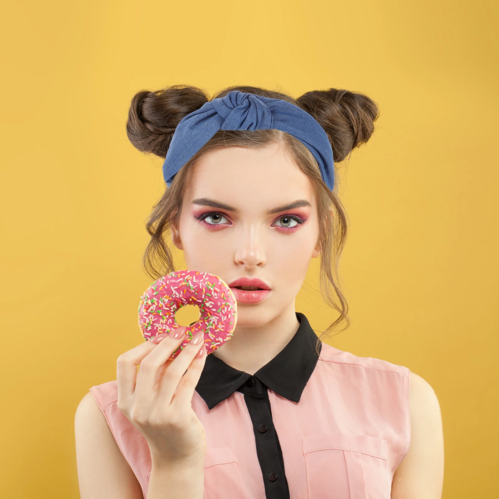 

Blue Headbands Women Elastic Denim Knotted Hair Accessories Girls Stylish Comfortable Wide Band Top