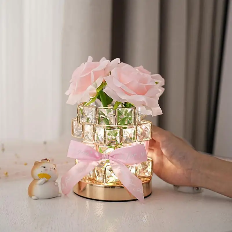 Artificial Rose Flower Night Light, Crystal Table Lamp, Bouquet Desk Lamp, Simulação de 3 cores