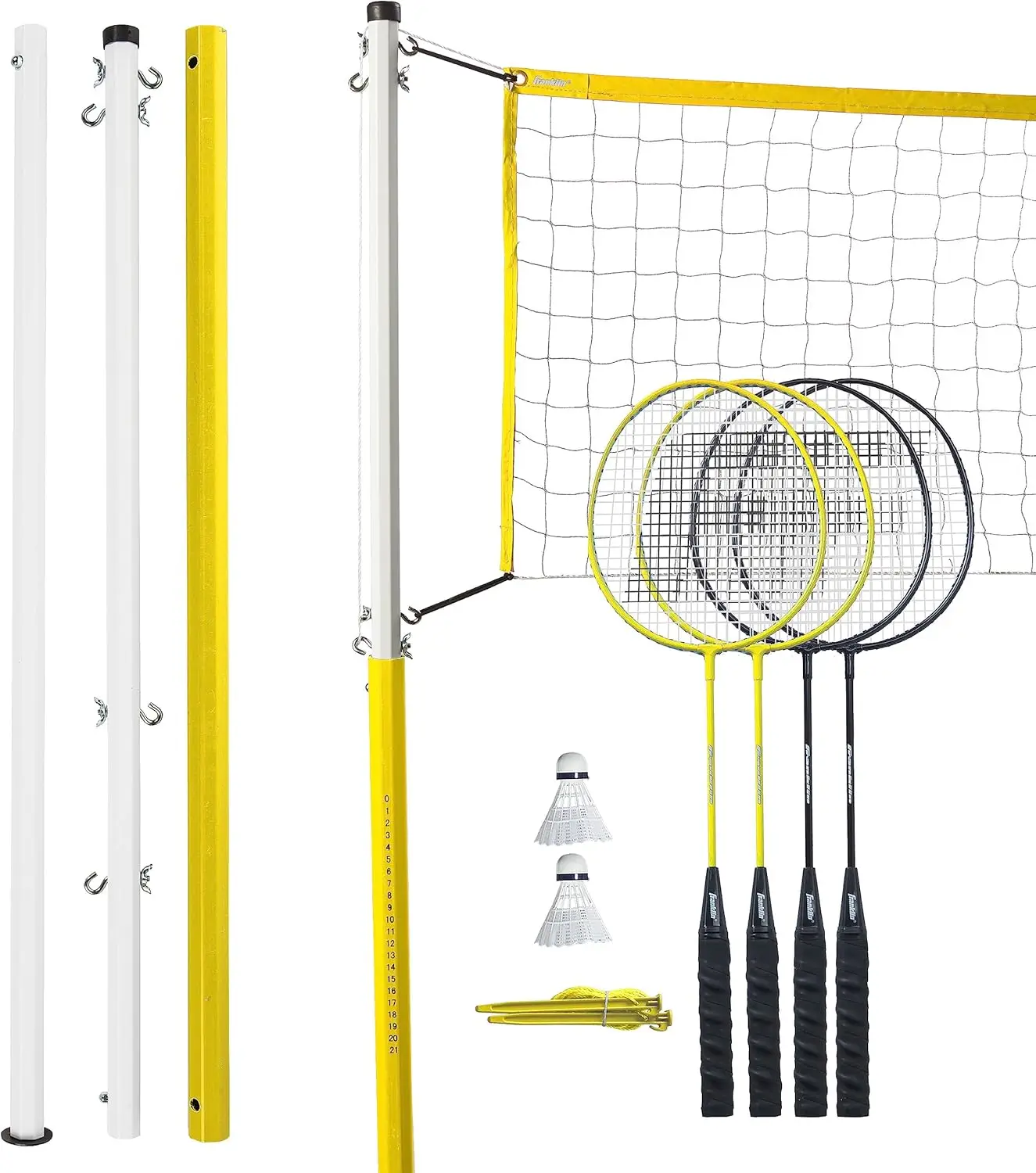 Set completo da badminton con rete portatile, 4 racchette, 2 uccelli per divertimento in famiglia all'aperto