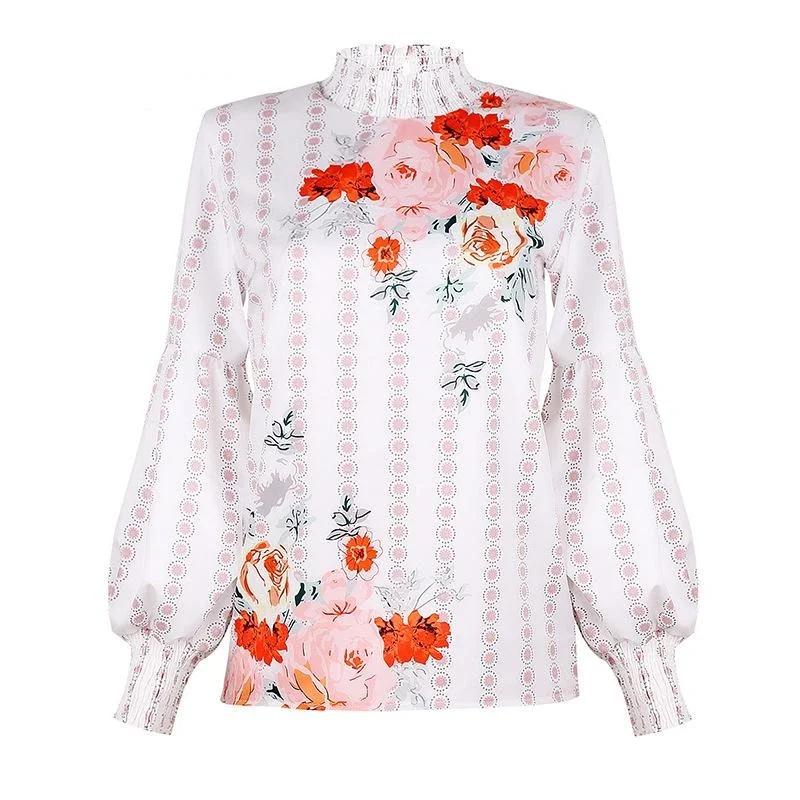 Printed Woman Shirt Sweet Blouse Spring Autumn Woman Blouse Fashion Lantern Sleeve Woman Blouse Top