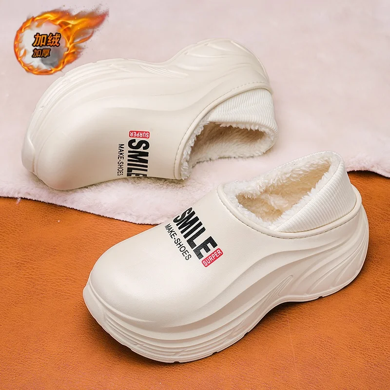 

Men Thick Sole Warm Couple Cotton Slippers Winter Waterproof Home Cotton Shoes Snow Boots Men's Outdoor Winter Fluffy Shoes