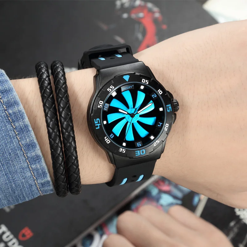 Men Student Rotating Dial Quartz Watch 3D Spinning Wheel Face Silicone Strap Fashion Wristwatch Teen Boys Casual Creative Watch