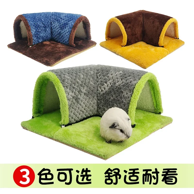 Small Animals Tunnel Guinea Pig Hideout Breathable Playground Removable Mat Pets Cave Guinea Pig House for Hamster Cat Kitten