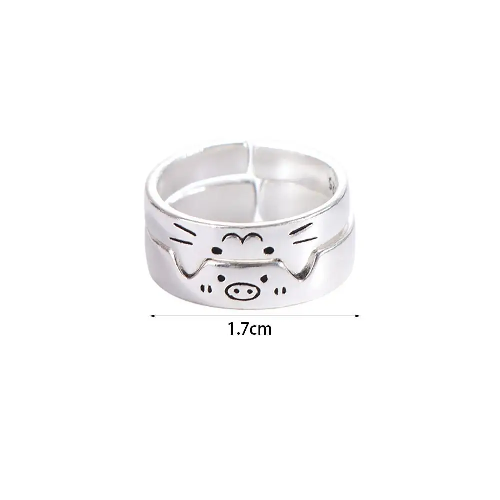 Creative Geometric Animal Couple Ring Cute Dog Dull Polish Cat Opening Ring Alloy Jewelry Valentine's Day Gift Decoration