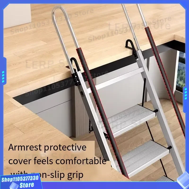 Thickened Aluminum Attic Ladder 7 8 9 Steps Folding Telescopic Staircase with Handrail Carbon Steel Frame Safe Home Loft
