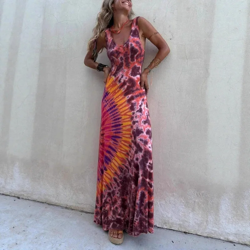 

2025 New Fashion Printed Backless Suspender Dress Women Summer Sexy Elegant Strap High Waist Long Dresses For Women