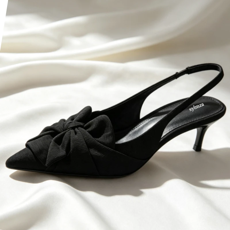 Elegant Bowknot Pointed Toe Pumps Women Slingbacks Sandals Shallow Designer Party Shoes Velvet Brand High Heels Women Mules - view 3