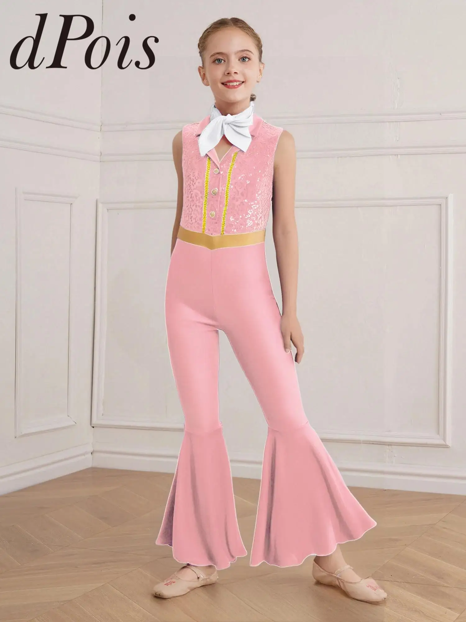 

Flares Girls Sequin Jumpsuit Santa Outfits Sparkly Jumpsuits Christmas New Year Festival Performance Costume Disco Outfits