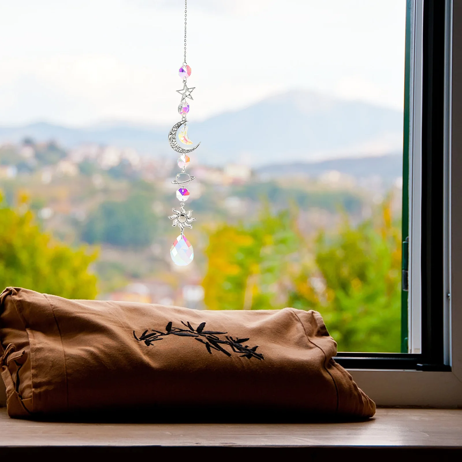 

5Pcs Decorative Crystal Prism Galaxy Moon Star Hanging Suncatcher Home Window Garden Ornament Crystal Sun Catchers Indoor Window