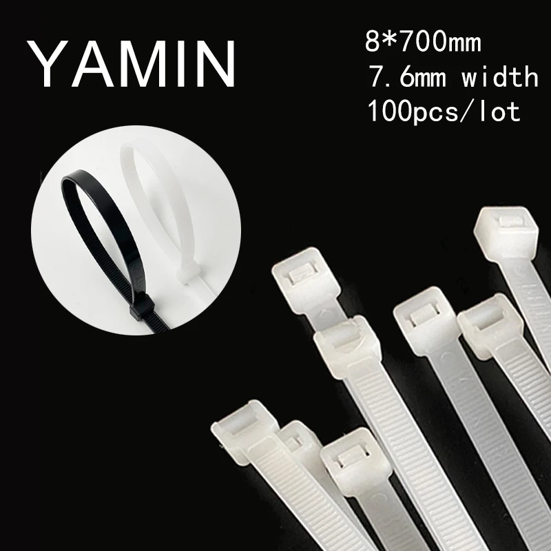 100pcs/lot 8x700mm Self Locking Nylon 66 Cable Ties Plastic Zip Tie Black/White Wire Binding Wrap Straps 8*700mm