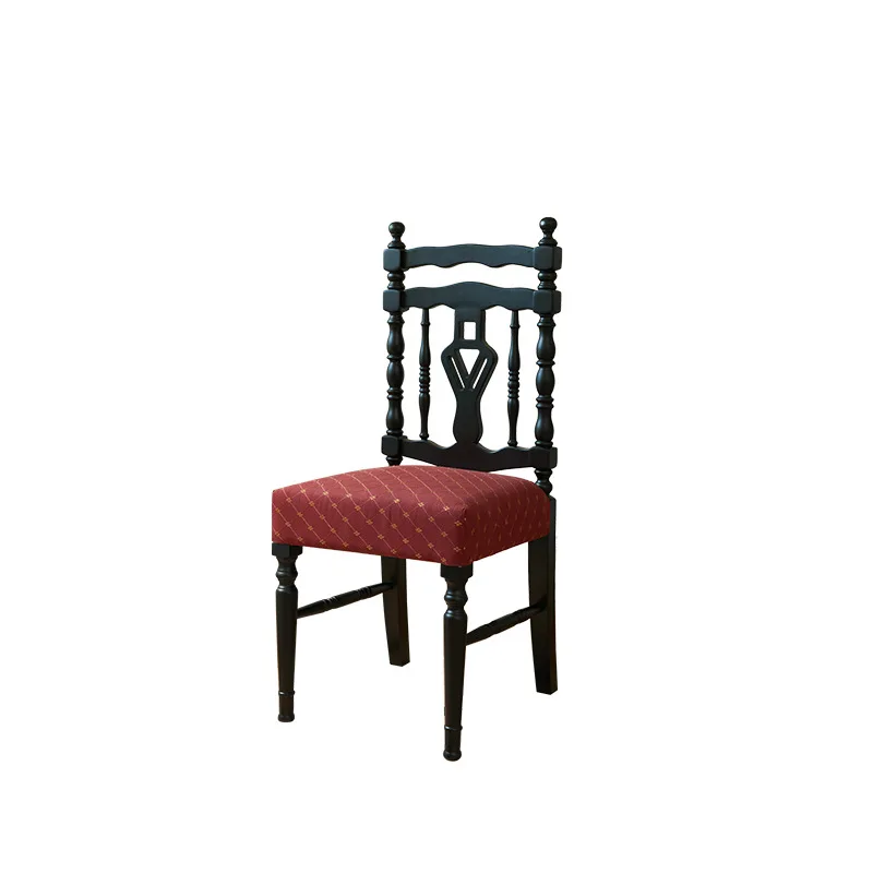 

Black Knight ChaiseShu French retro solid wood dining chair designer American dressing chair bedroom home black back chair