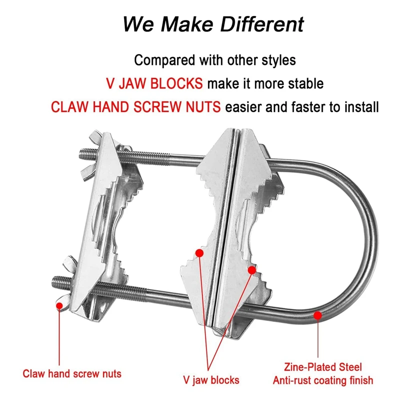 Double Antenna Mast Clamp V Jaw Block With U Bolts Heavy Duty Anti-Rust Mast To Mast Mount Bracket Kit For TV,CB(6 Set)