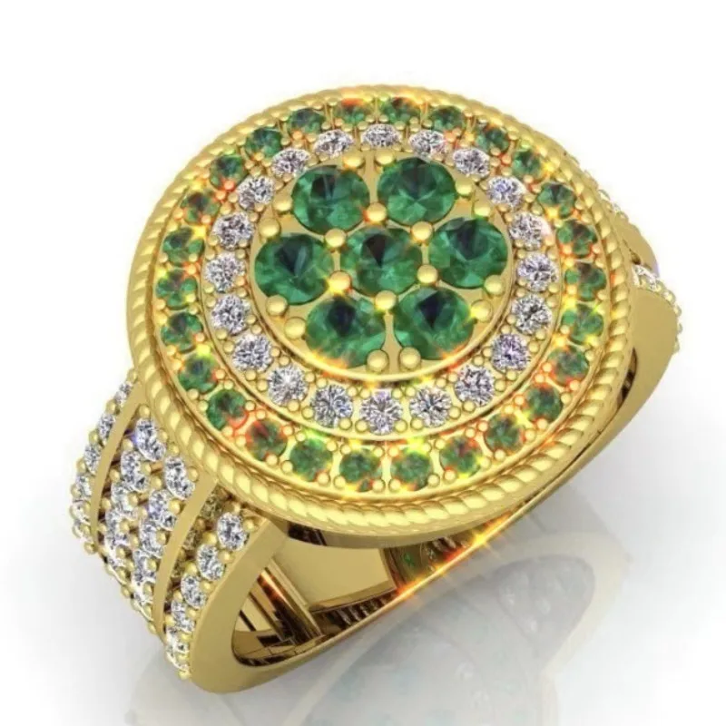 

European and American new fashion full of green zircon luxury personalized men's and women's rings