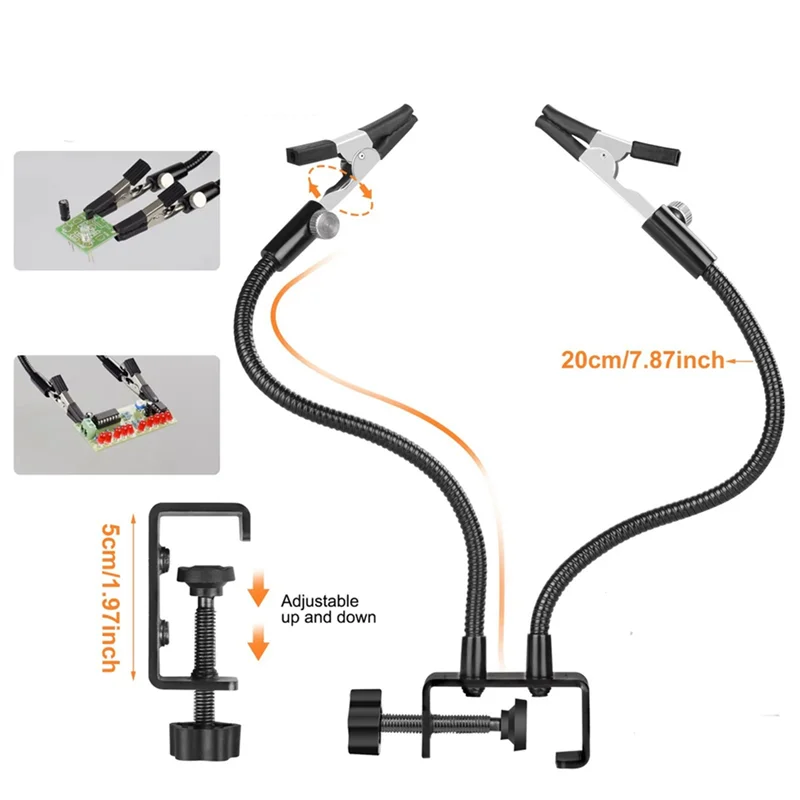 A88E-Metal Welding Holder 2PCS Flexible Arms Soldering Third Helping-Hand PCB Stand Clamp Table Spring Tube Repairing Tool