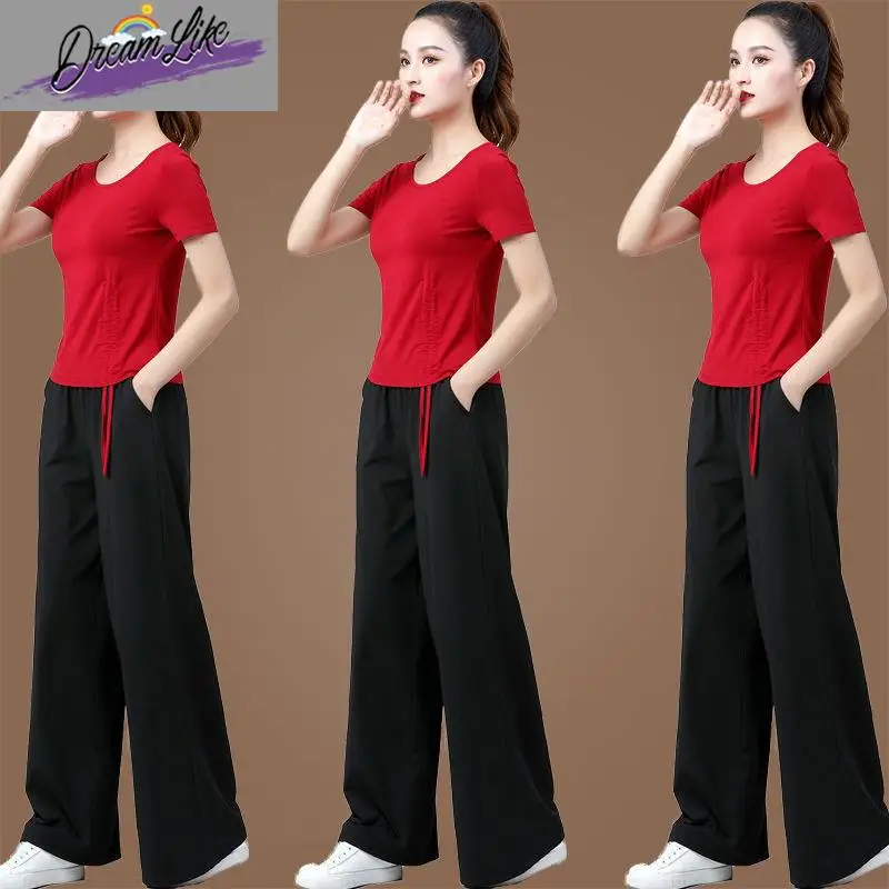 

New Women's Square Dance Workout Fitn Costume ort Sve Faionable Dance Outfit Cotton Blend Stage Performance Wear