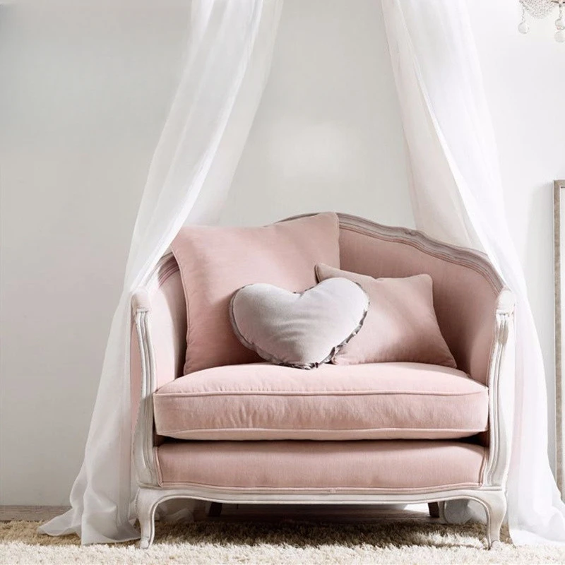 

Modern retro fabric soft bag sofa, pink solid wood single
