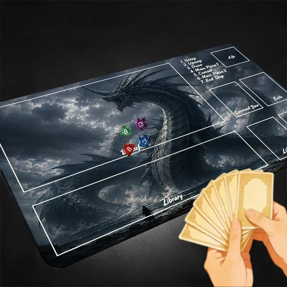 Dark Storm Sea Serpent Dragon Zoned MTG Commander Playmat Non Slip Rubber Card Mat for Magic The Gathering TCG Game