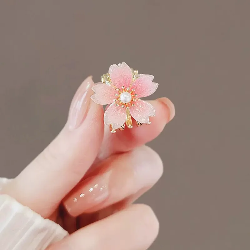 New Cute Sakura Small Hair Clips Sweet Flowers Hair Claw Women Girls Metal Mini Cherry Blossoms Hairpins Hair Accessories Gifts