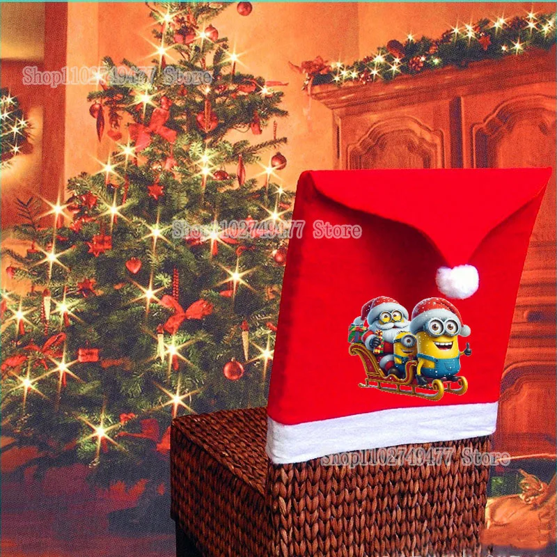 Christmas Chair Back minionses Stretch Cover Santa Despicable Me Clause Holiday Party Decor Dining Chair Covers Xmas Decoration