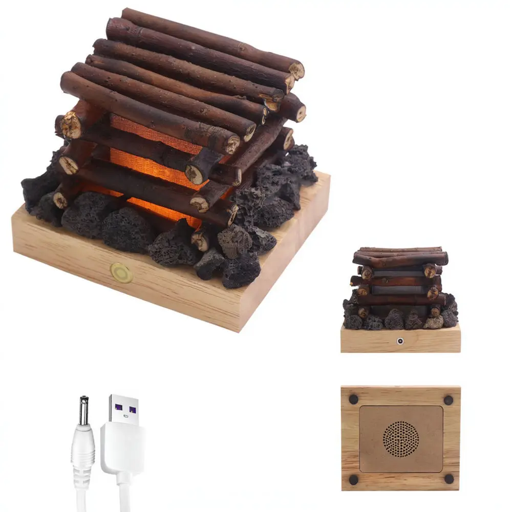 Modern Wooden Atmosphere Night Light Campfire Style Desk Ornament Warm Ambient Lighting With White Noise For Bedroom Study Room