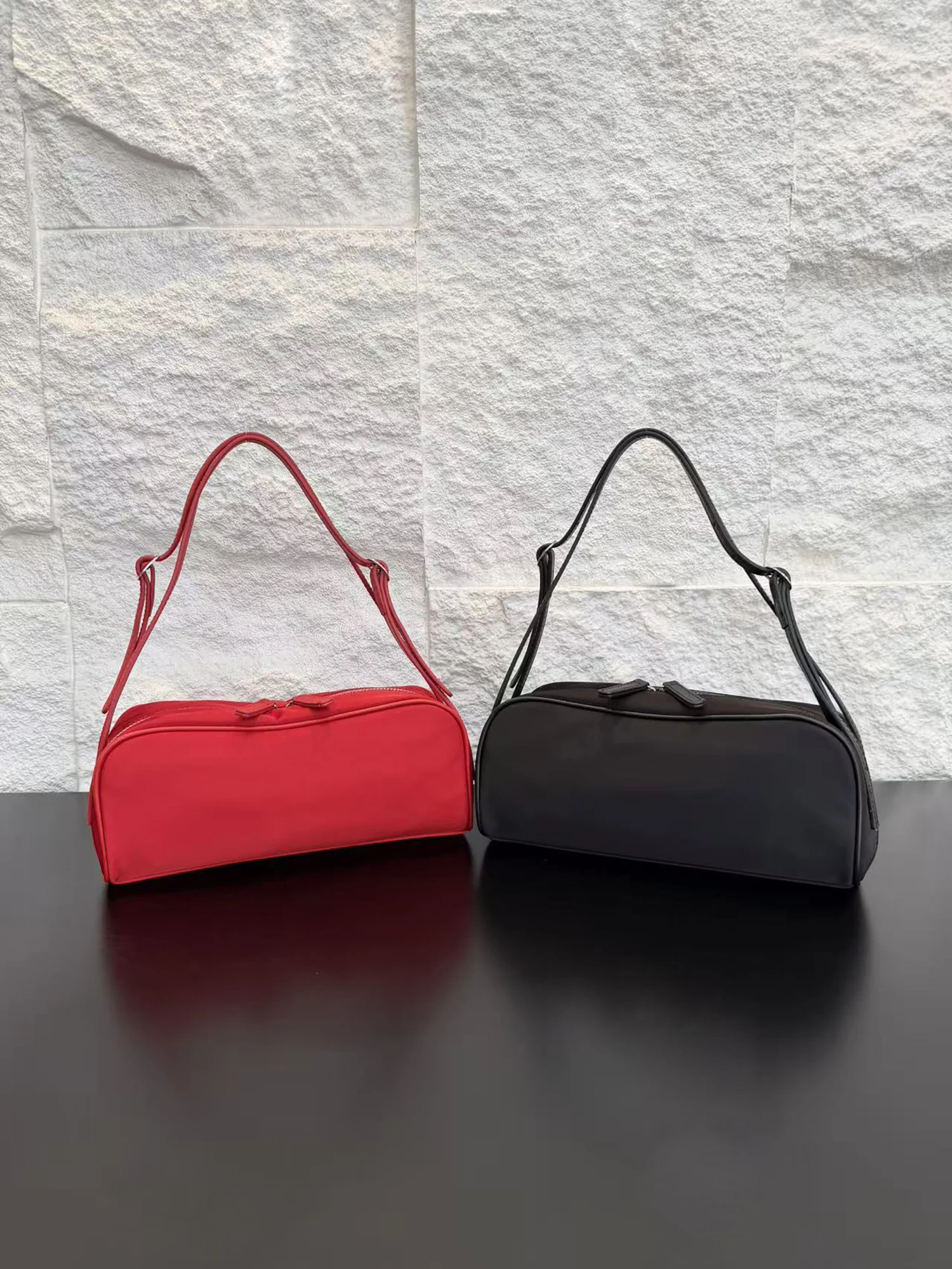 Nylon Waterproof Bowling Underarm Bag Leather Double Shoulder Strap Handbag Single Shoulder Slant Cross Bag Women 2026 New