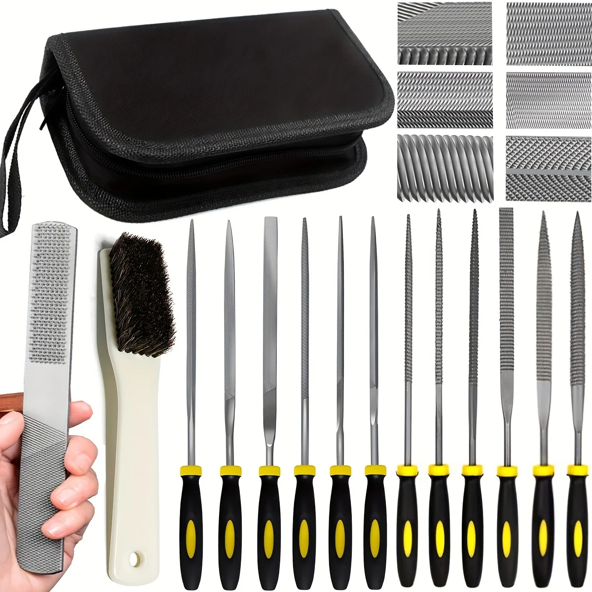 File Set, Needle Diamond Files 13PCS,for Precision Metal Wood Files, Plastic Carving Tool with Steel Brush and Carry Case