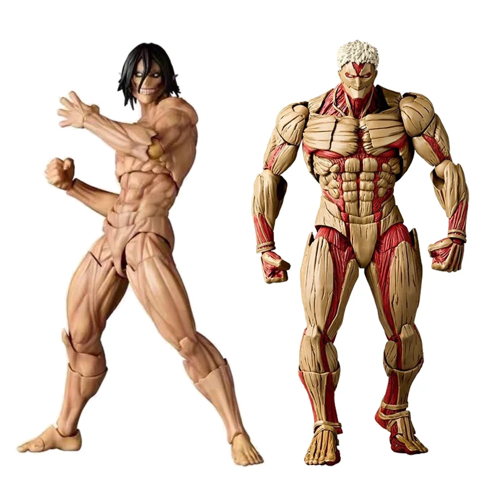 16cm-レボルテック-アメイジング・ヤマグチ-2体セット：エレン・イェーガー-vs-鎧の巨人、進撃の巨人-可動式アクションフィギュアモデル