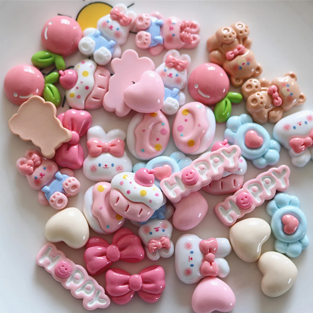 10PCS Kawaii Shiny Candy Rabbit Miniature Flat Back Resin Cabochons For Hairpin Scrapbooking DIY Home Decor Craft Accessories