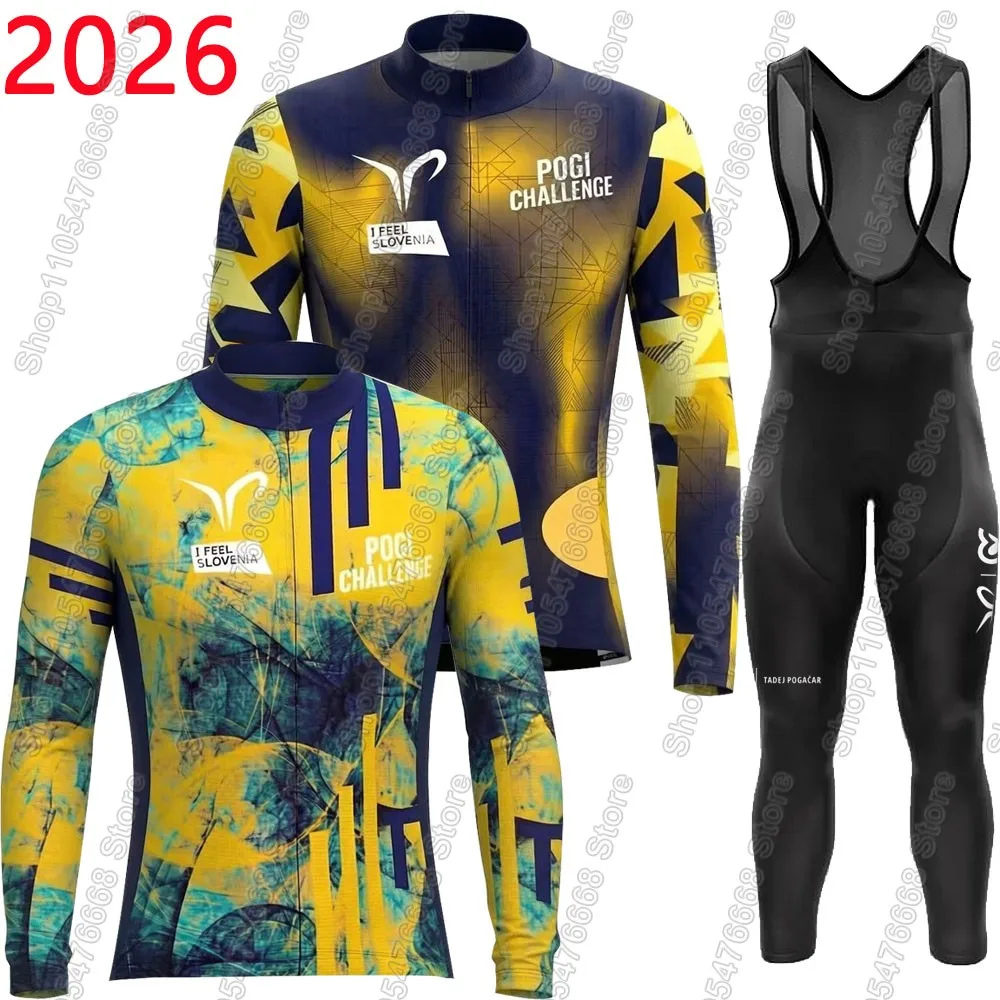 

2026 Celebrations UAE Team Cycling Jersey Set Tadej Pogačar Clothing Suit Mens Long Sleeve MTB Bike Road Pants Bib Ropa Ciclismo