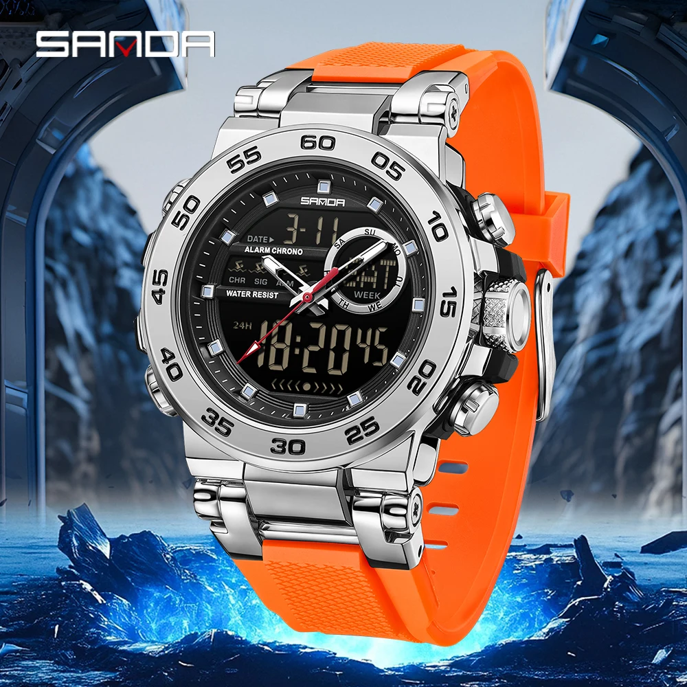 

SANDA 6296 Модные трендовые студенческие электронные часы для спорта на открытом воздухе Водонепроницаемые роскошные студенческие электронные часы 2025