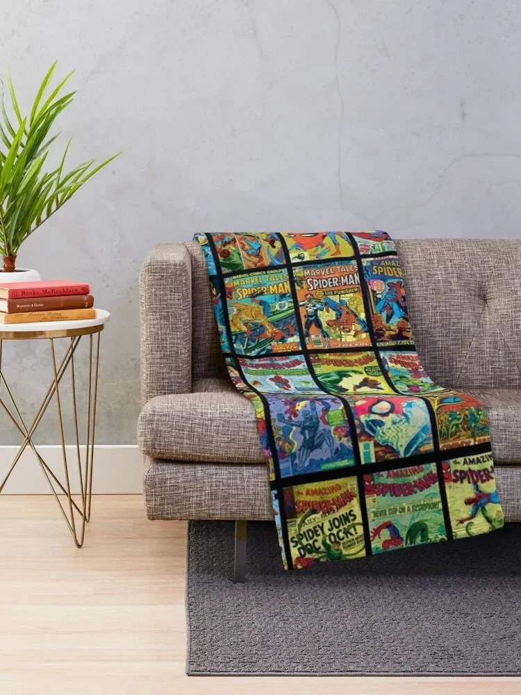 Vintage Superhero Comic Book Collection Pattern 3 Throw Blanket