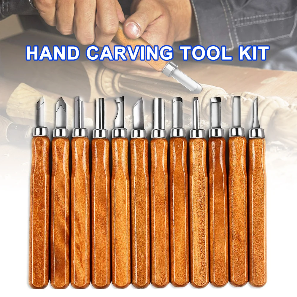 12 PCS Hand Carving Gouges With Zipper Bag Wood Sculpting Tool Set DIY Crafts Accessory For Craftsmen