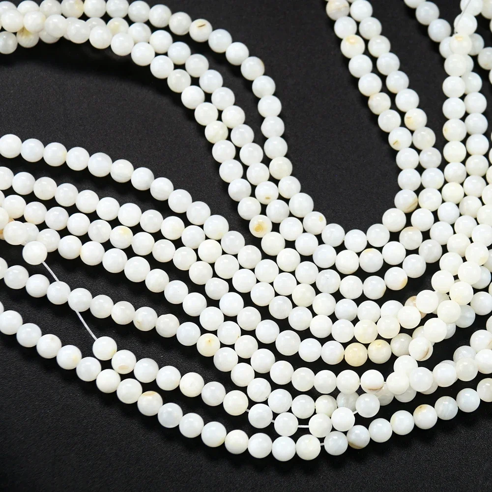 4/6mm Luster Smooth Real White Mother of Pearl Shell Round Scattered Beads Hole Button Scrapbook Necklace Bracelet Jewelry Parts