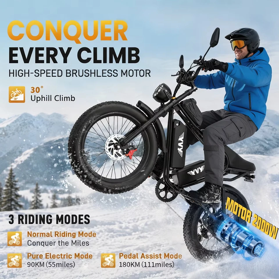 Off-Road Electric Bike Dual Motor 2000W 52V40AH Battery 20 inch Electric Bike Fat Tires E-Bike Mountain Snow Electric Bicycle image 9