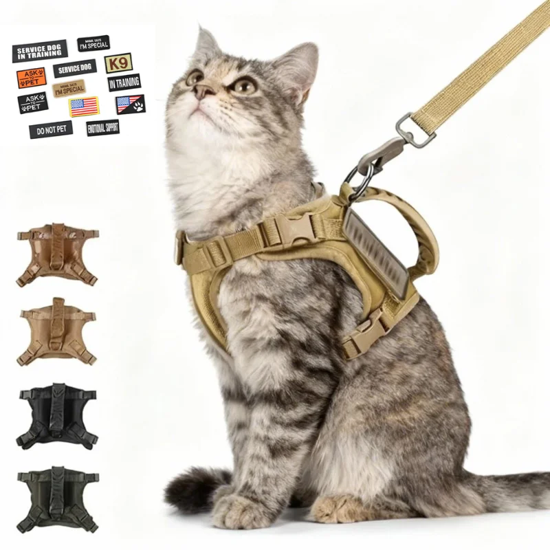 

Tactical Cat Harness Cat Leash Cat Kit with 12 Velcro Strong and Durable for Cats and Small Dogs Vest Military