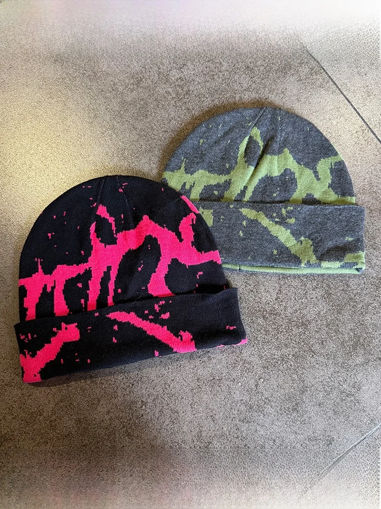 Thiened Cotton Knitted Knit Hat Street Sle Hip Hop Pattern Warm Cold Cap for Men And Women Autumn Winter New Arrival