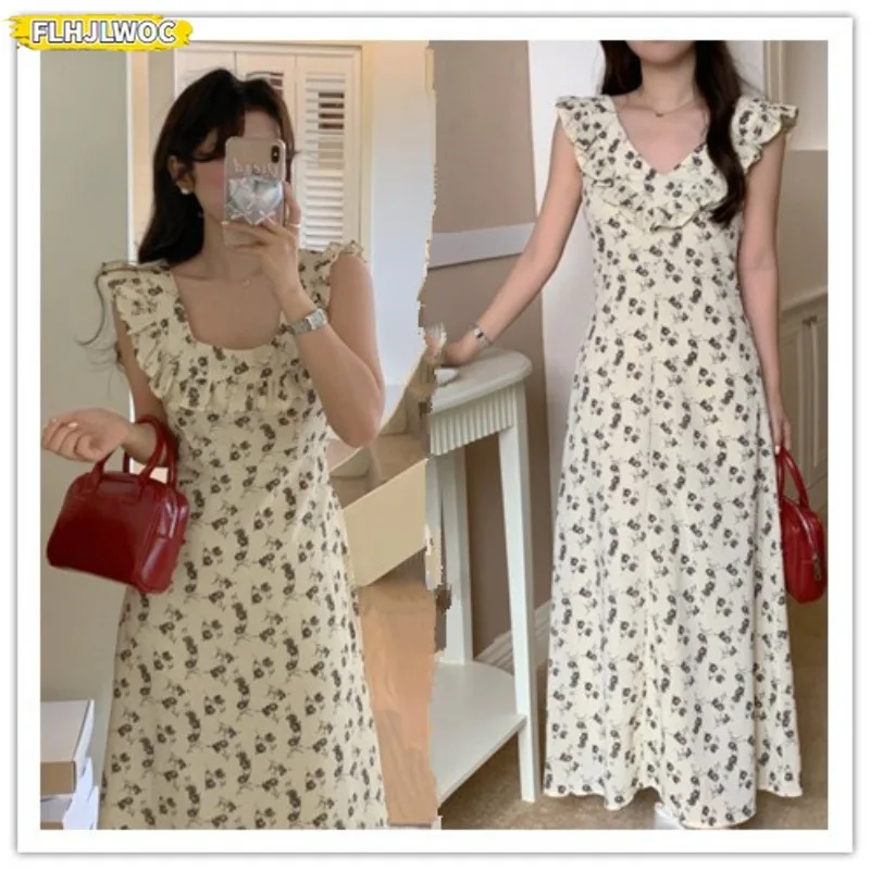المبيعات الساخنة عطلة شهر العسل الحلو 2025 المرأة مضيئة كم اليابان الفتيات لطيف الأزهار الرجعية خمر تاريخ الكشكشة فستان طويل ماكسي