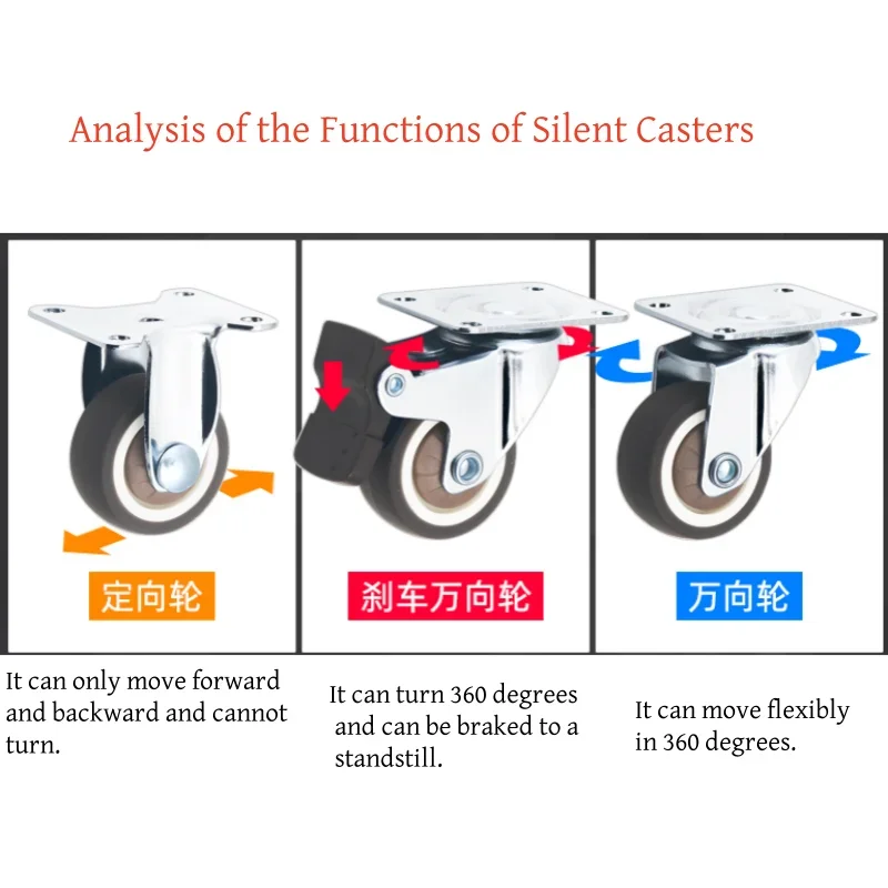 4PCS 1-3inch Furniture Caster Soft Rubber Universal Wheel Swivel Caster Roller Wheel For Platform Trolley Accessory