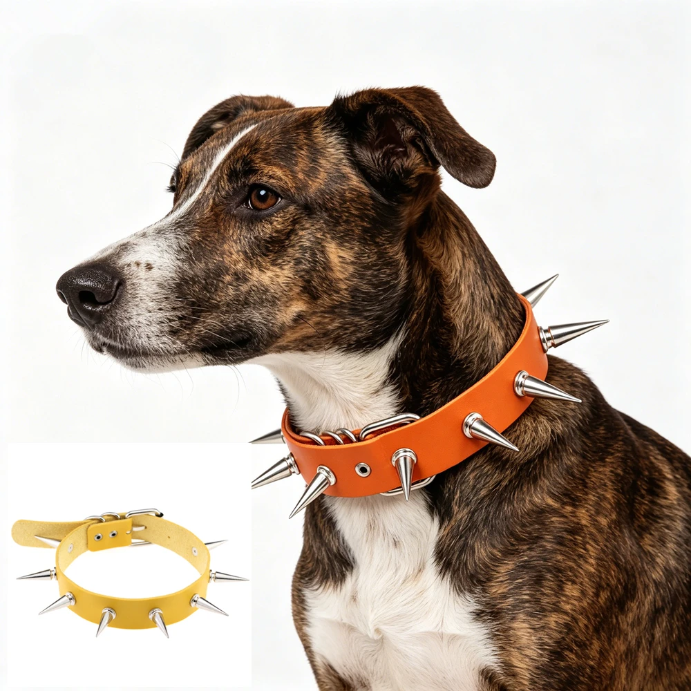 Neue PU-Leder Kreative Halskette mit Nieten, Spitze Kette, Haustier-Halsband, Punk-Nieten, Personalisierte Metallschnalle Halskette für Hund und Katze