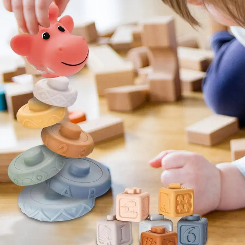 Blocchi di costruzione per bambini Gioco educativo Gel morbido impilabile Blocchi di costruzione colorati digitali Giocattoli animali Montessori per bambini per la casa