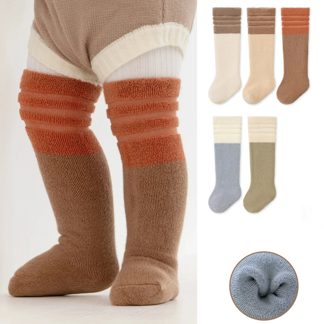 

5 Pairs Winter New Coral Fleece Baby Long Socks Newborn Kids Soft Thickened Warm Knee Socks Girls Infant Boys Socks 0-3Y