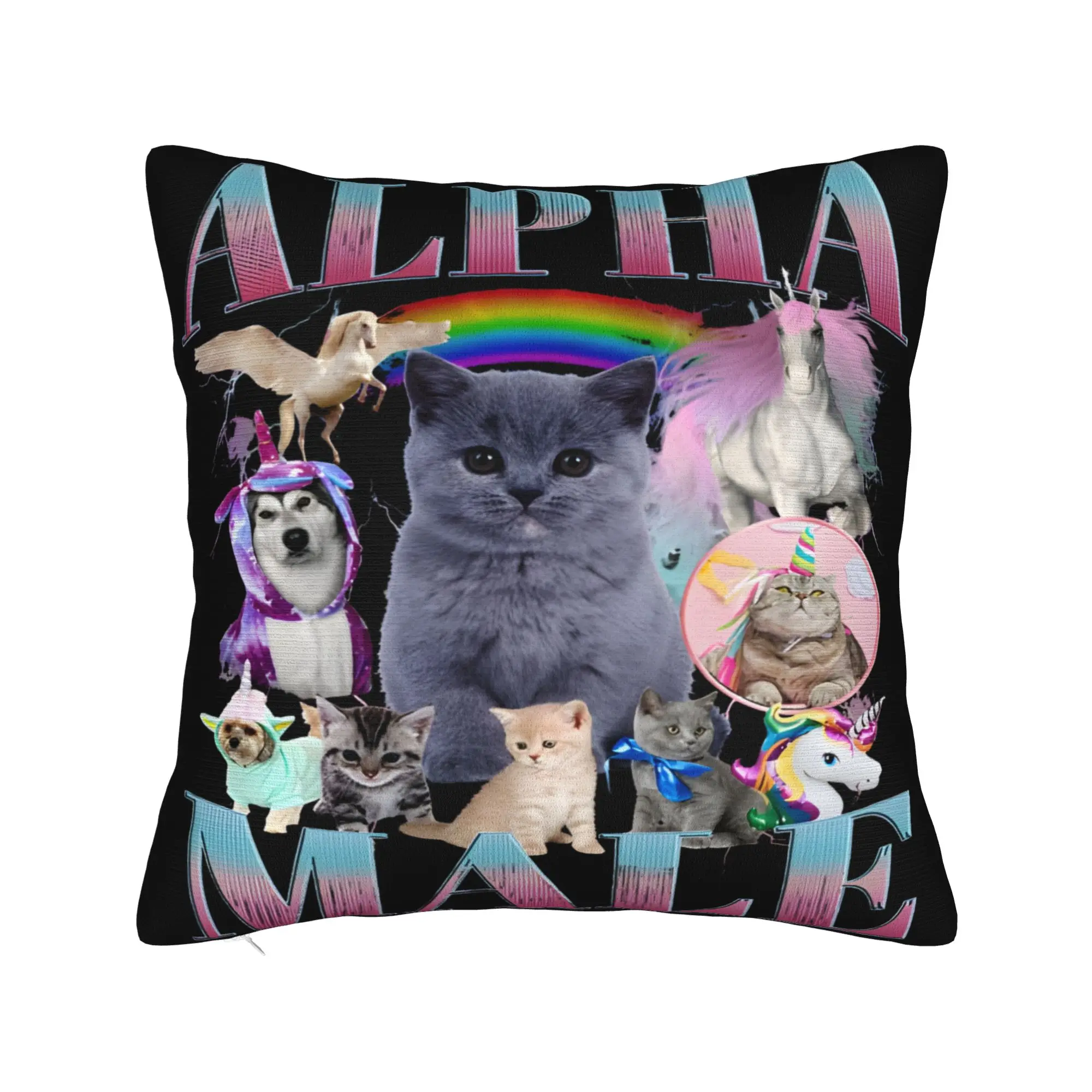 Alpha Male Cat Kitten Funny  Pillow Covers Printing Cushion Cover Decorative  Throw Pillow Case Cover Sofa Multiple Sizes