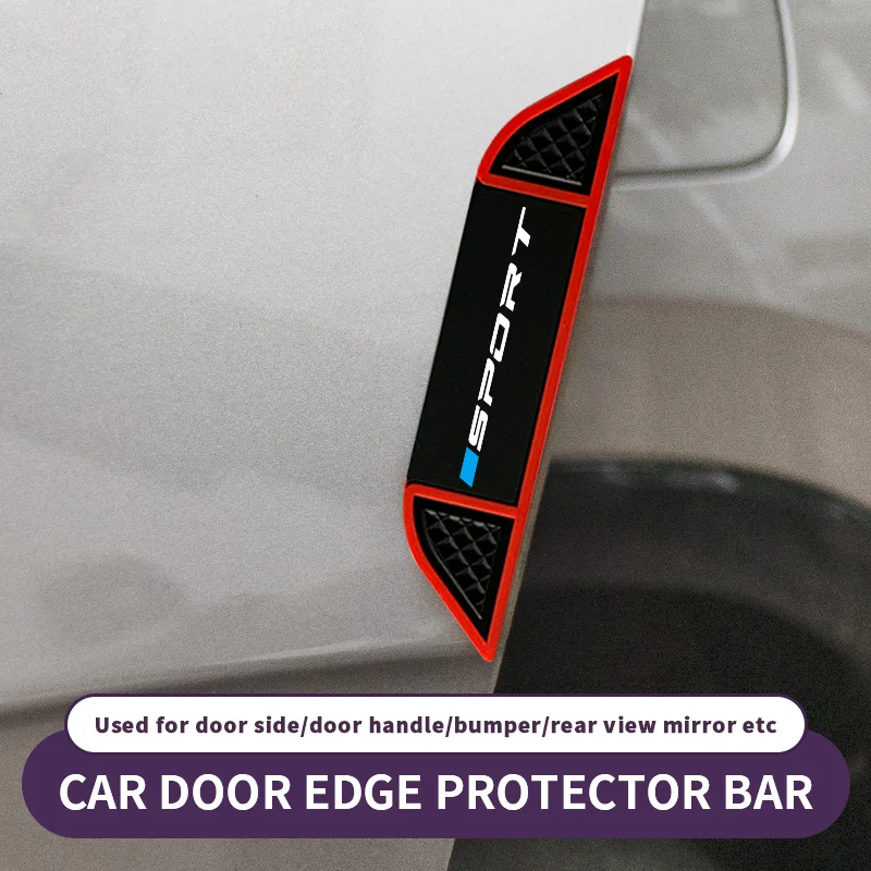 4-piece set of door anti-collision strips SPORT single blue car scratch resistant car sticker with red border