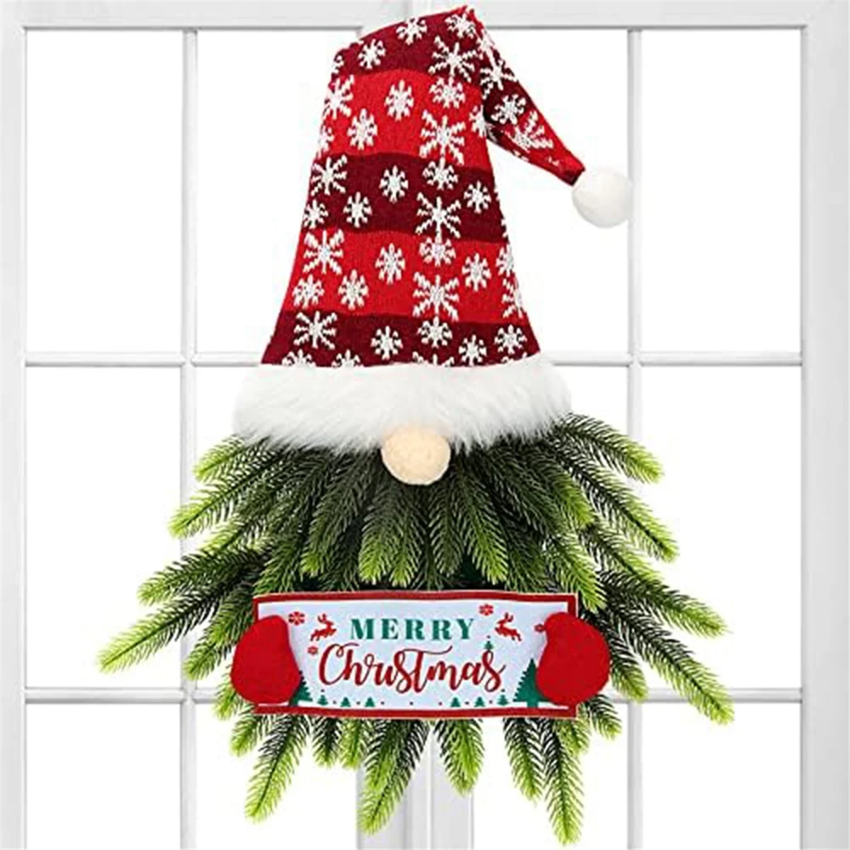 Christmas Wreath for Front Door, Lighted Gnome Christmas , Artificial Santa Xmas Hanging Sign for Door