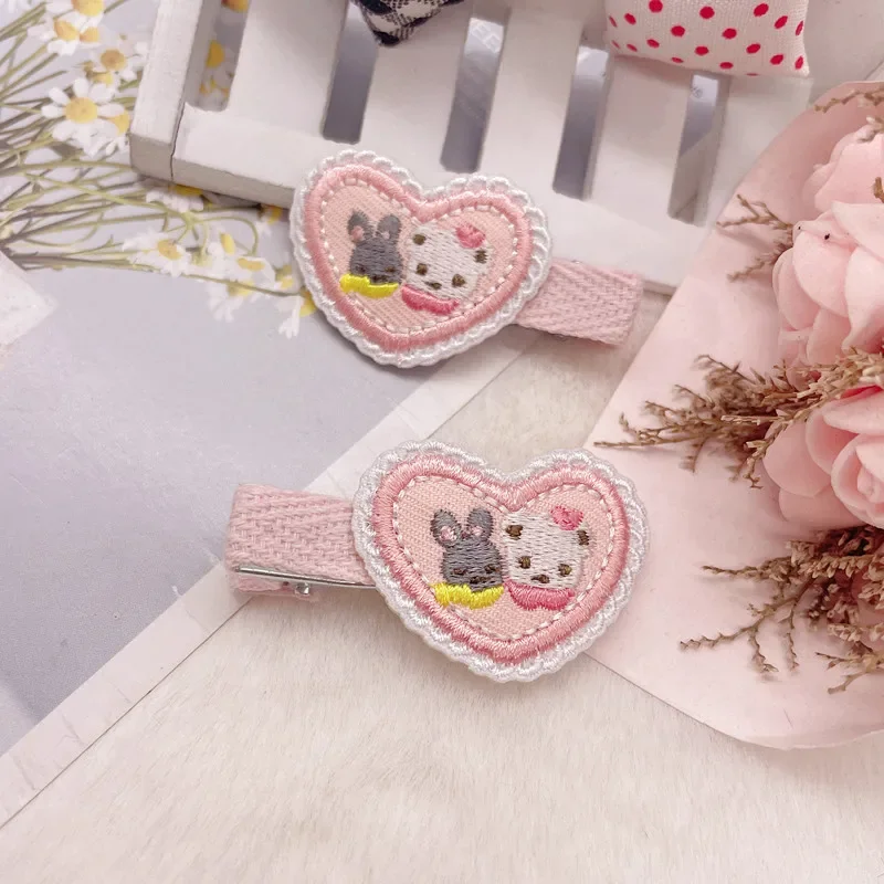 Familiar Kawaii Girl Hair Clip Familiar Style Cartoon Embroidered Love Bear Rabbit Hair Clip Edge Clip Hair Accessories Gift