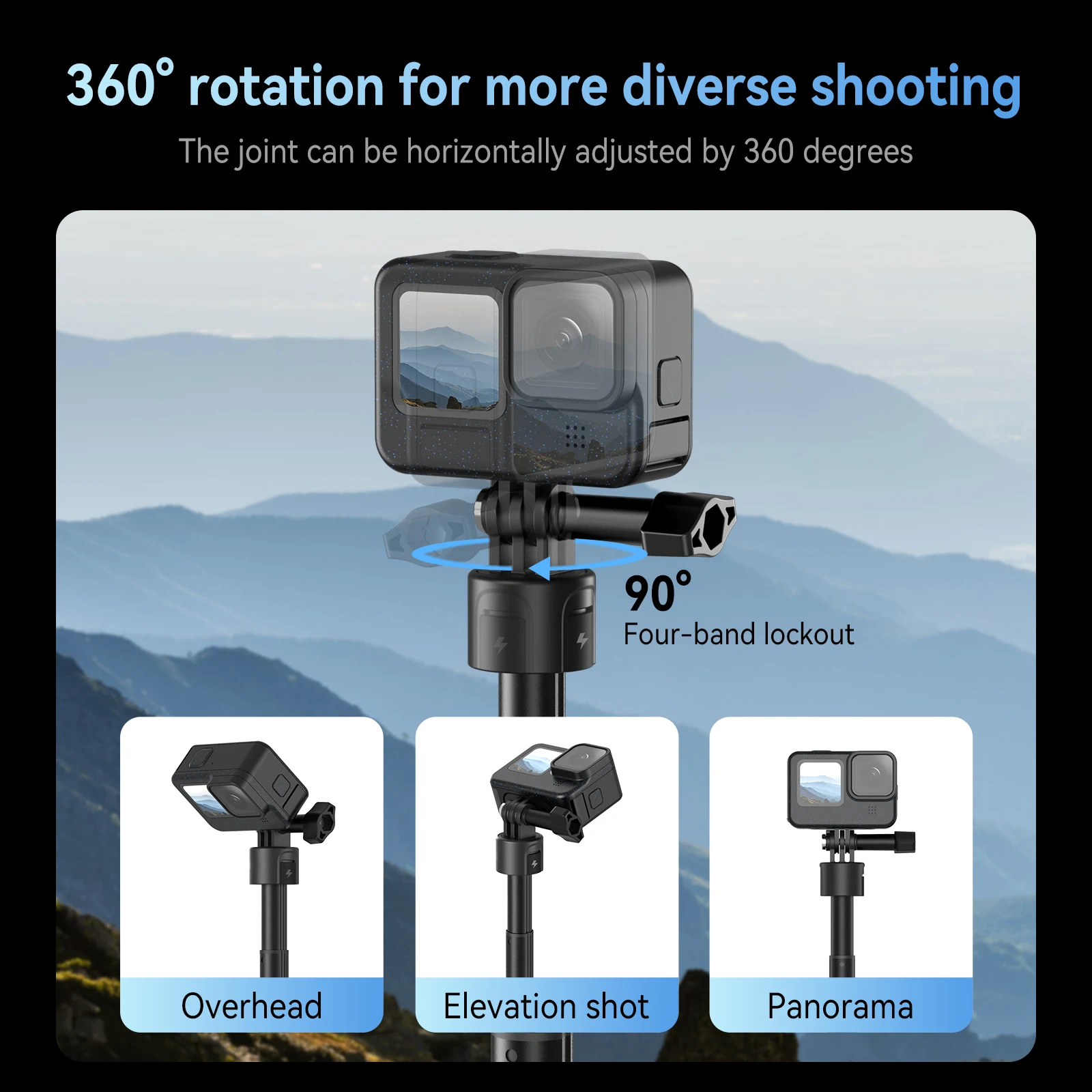 TELESIN 5000Mha 360 ° Palo de Selfie con carga de rotación, Banco de energía, trípode de control remoto para Gopro Hero 12 11 10 9 MAX, accesorios