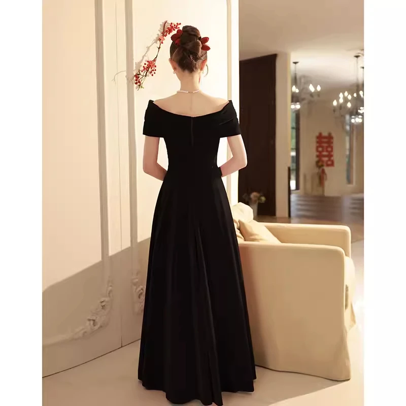 Evening dress 2024 banquet host long black performance dress