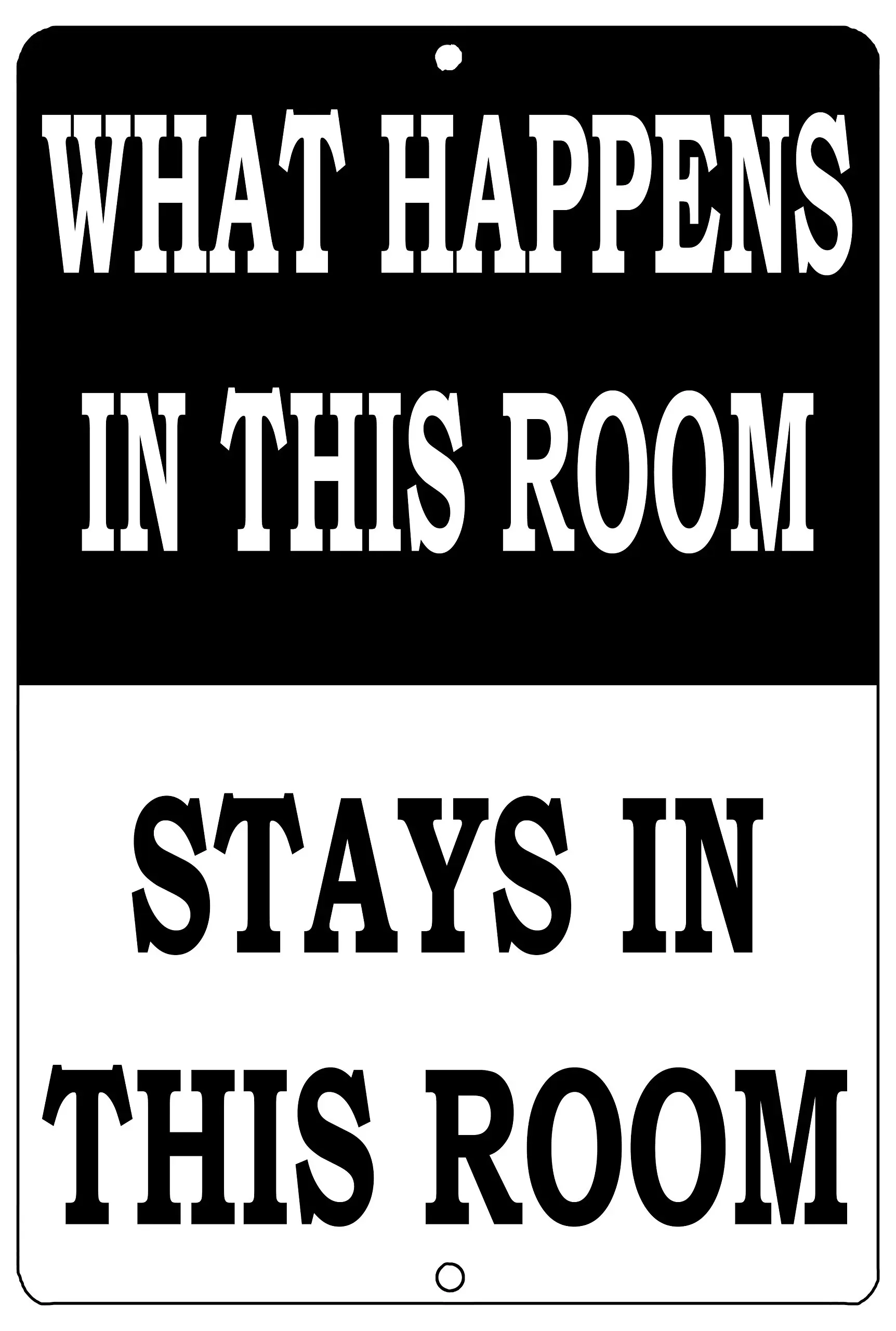 River Tactical Funny Metal Tin Sign, 12x8 Inch, Wall Décor -Man Cave Bar Home Bedroom Door What Happens in This Room Stays